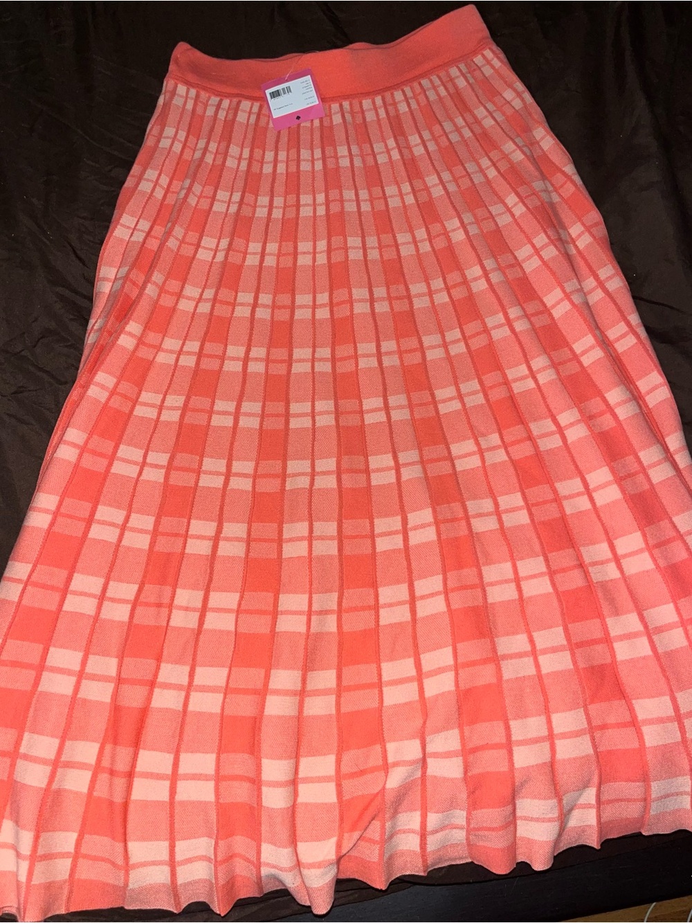 Kate Spade Coral Plaid Pleated Midi Skirt - Women's